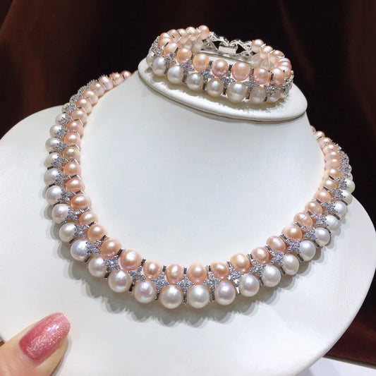 Natural Freshwater Pearl Necklace Set for Women 7-9mm - LaTezza Online Shop
