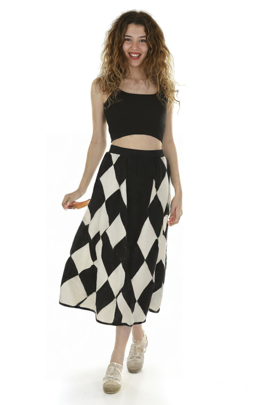 Women's half length skirt with elastic high waisted diamond checkerboard color matching A-line skirt short skirt - LaTezza Online Shop