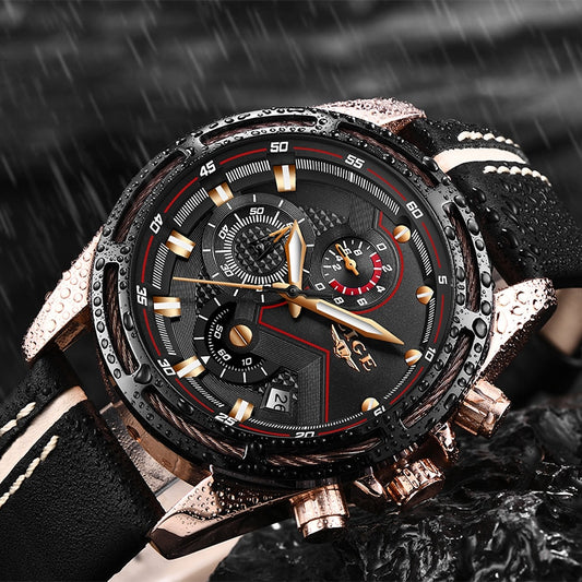 LIGE Watch Men Sport Quartz Clock Leather Mens Watches Top Brand Luxury Gold Waterproof - LaTezza Online Shop