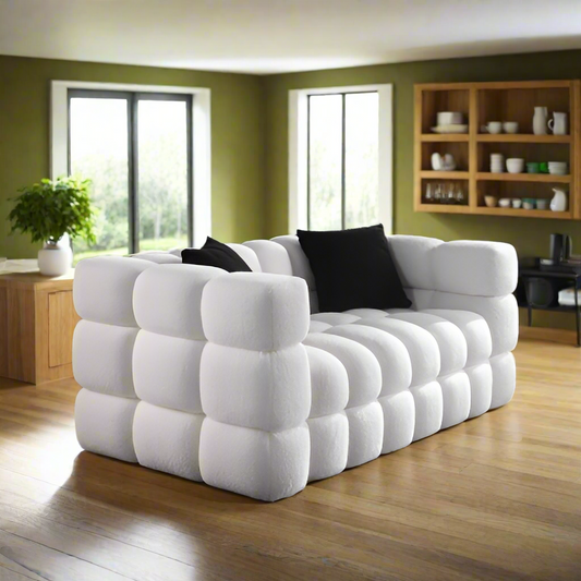 62.2length ,35.83 Deepth ,human Body Structure For USA People, Marshmallow Sofa,boucle Sofa ,White Color, 2 Seater - LaTezza Online Shop