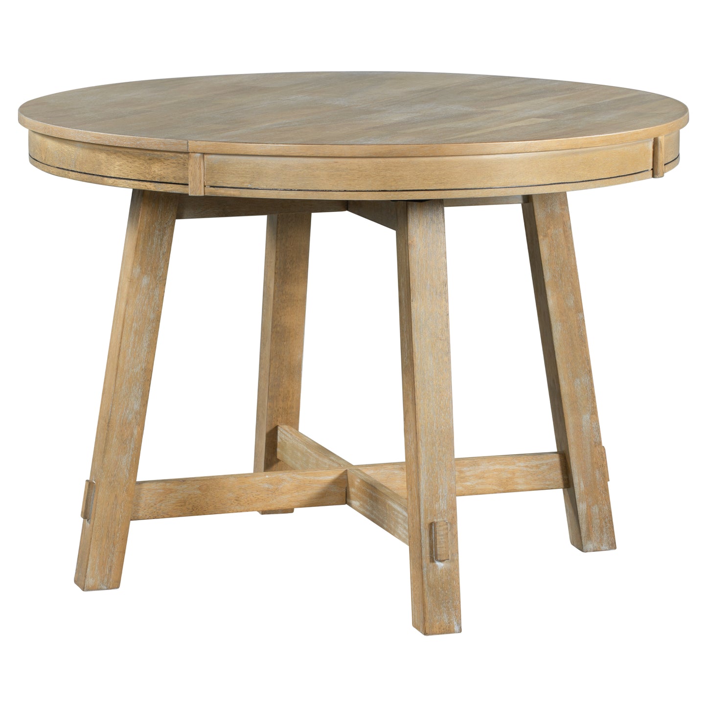 TREXM 5-Piece Farmhouse Dining Table Set Wood Round Extendable Dining Table and 4 Upholstered Dining Chairs (Natural Wood Wash) - LaTezza Online Shop
