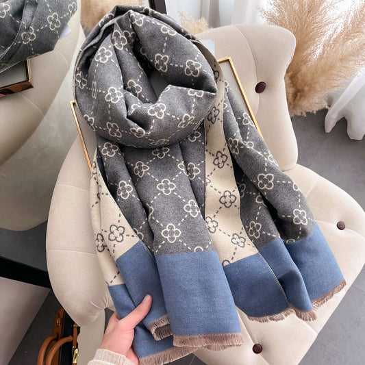 Imitation cashmere scarf women's sunflower pattern warm and thick long shawl scarf - LaTezza Online Shop