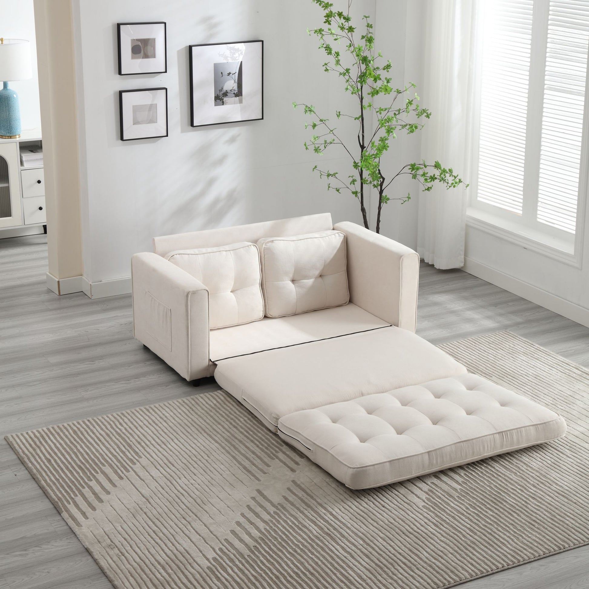 3 Fold Sofa Convertible Futon Couch sleeper sofabed Space saving loveseat Dark Gray & Light Gray & Beige - LaTezza Online Shop
