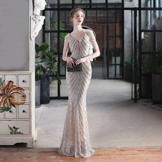 New sequin fishtail long dress performance event banquet car model etiquette evening dress - LaTezza Online Shop