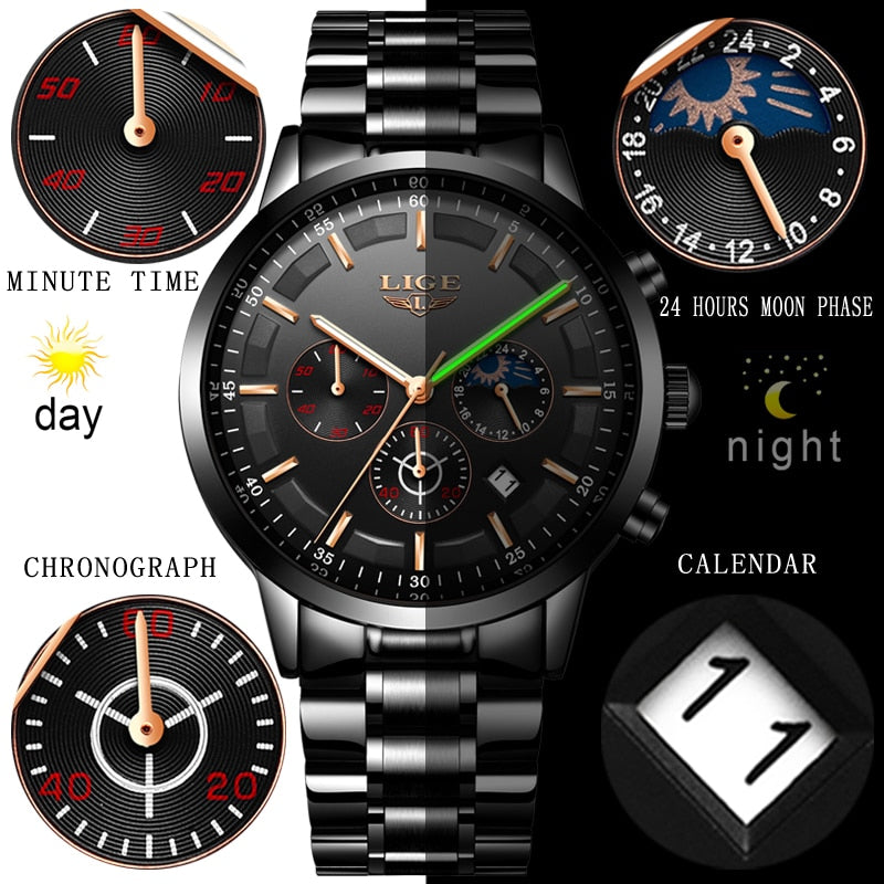 LIGE Sport Quartz Mens Top Brand Luxury Business Waterproof Watch