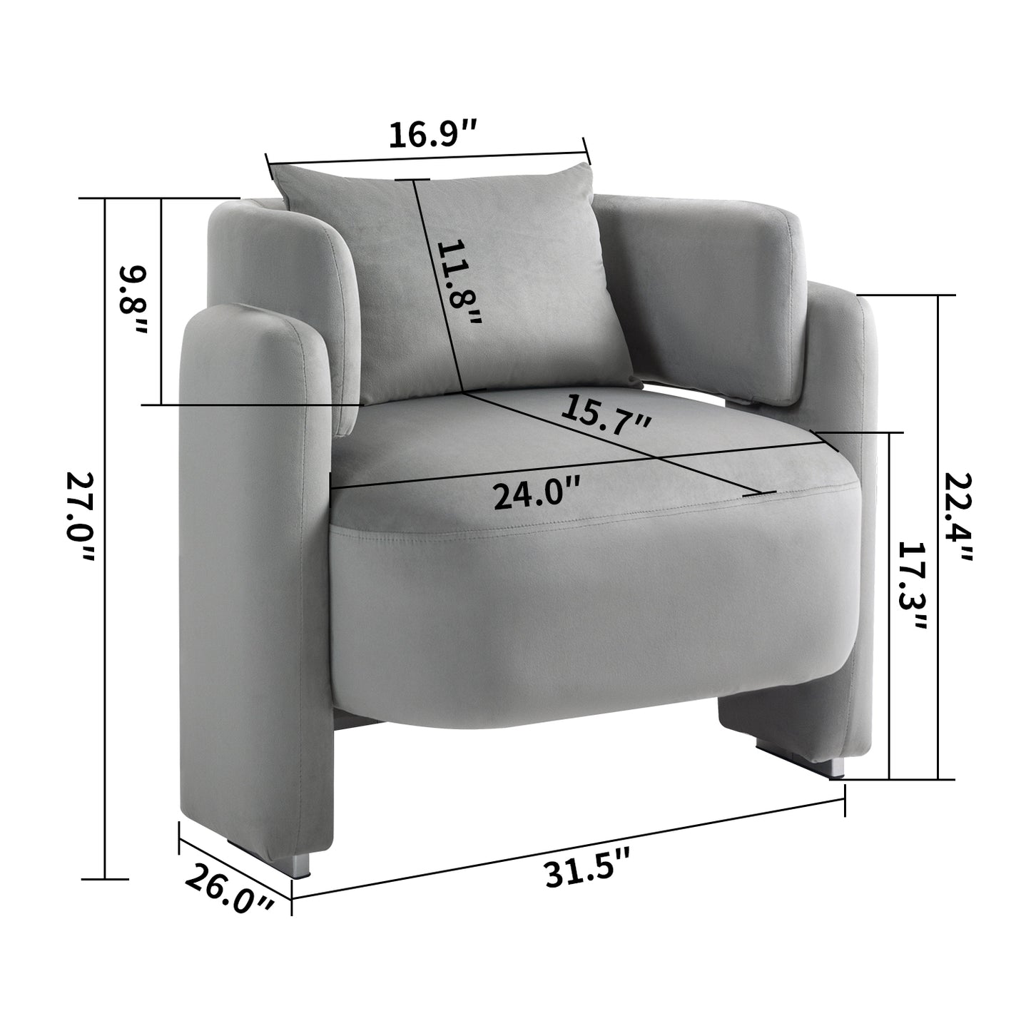 Modern design velvet lounge chair,single sofa with pillows for living room,bedroom(GREY) - LaTezza Online Shop