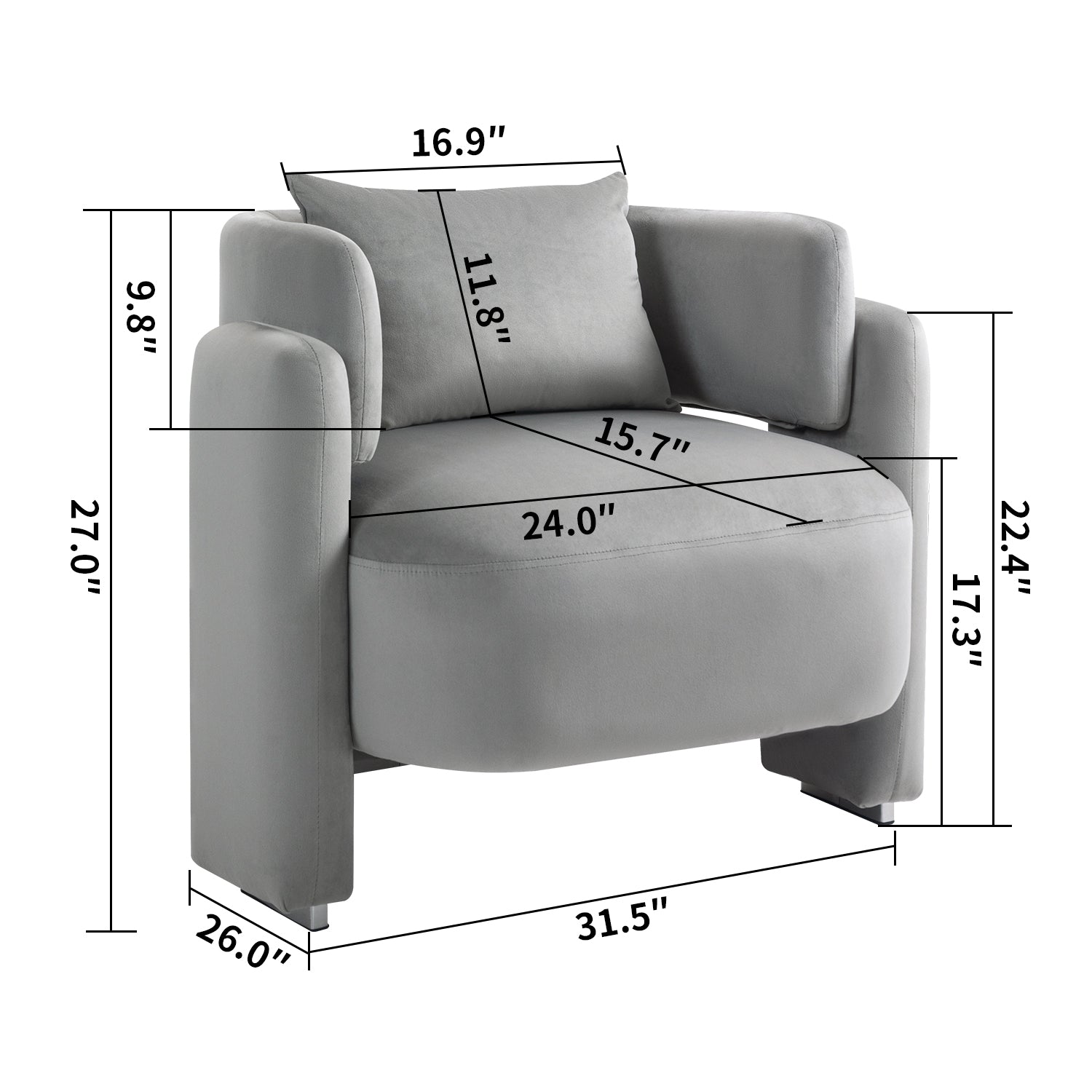 Modern design velvet lounge chair,single sofa with pillows for living room,bedroom(GREY) - LaTezza Online Shop