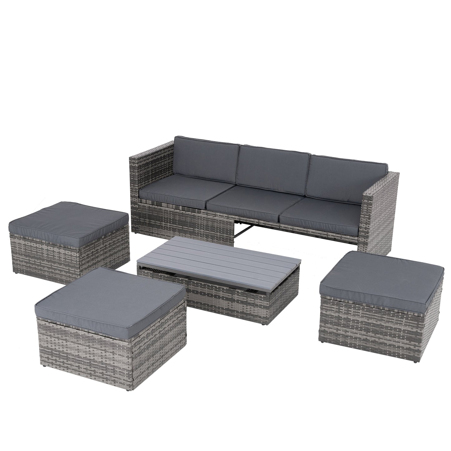 Patio Furniture, Outdoor Furniture, Seasonal PE Wicker Furniture,5 Set Wicker Furniture With Plywood Coffee Table - LaTezza Online Shop