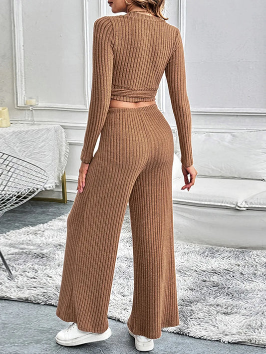 Perfee Surplice Long Sleeve Top and Pants Set - LaTezza Online Shop