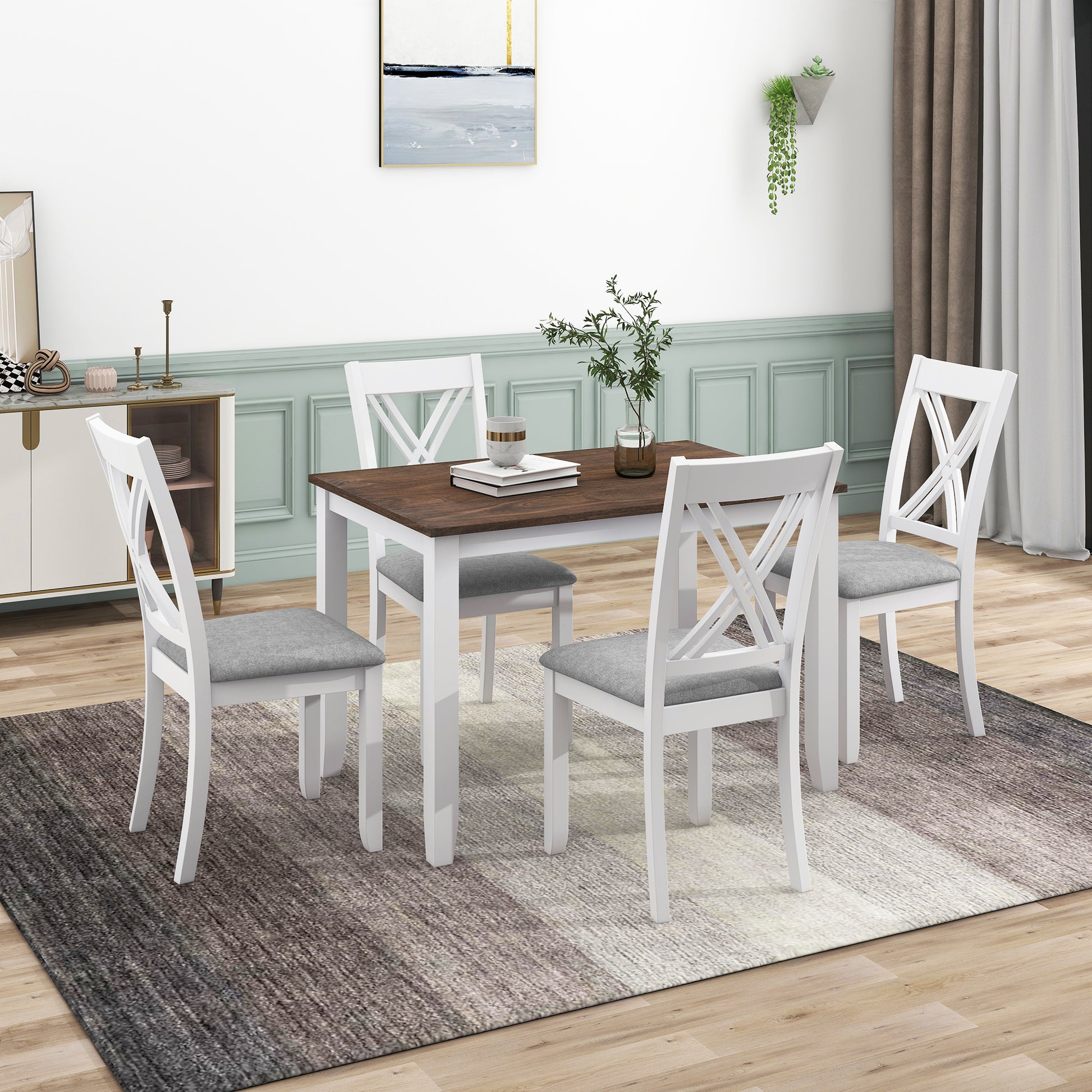 TOPMAX Rustic Minimalist Wood 5-Piece Dining Table Set with 4 X-Back Chairs for Small Places  White - LaTezza Online Shop