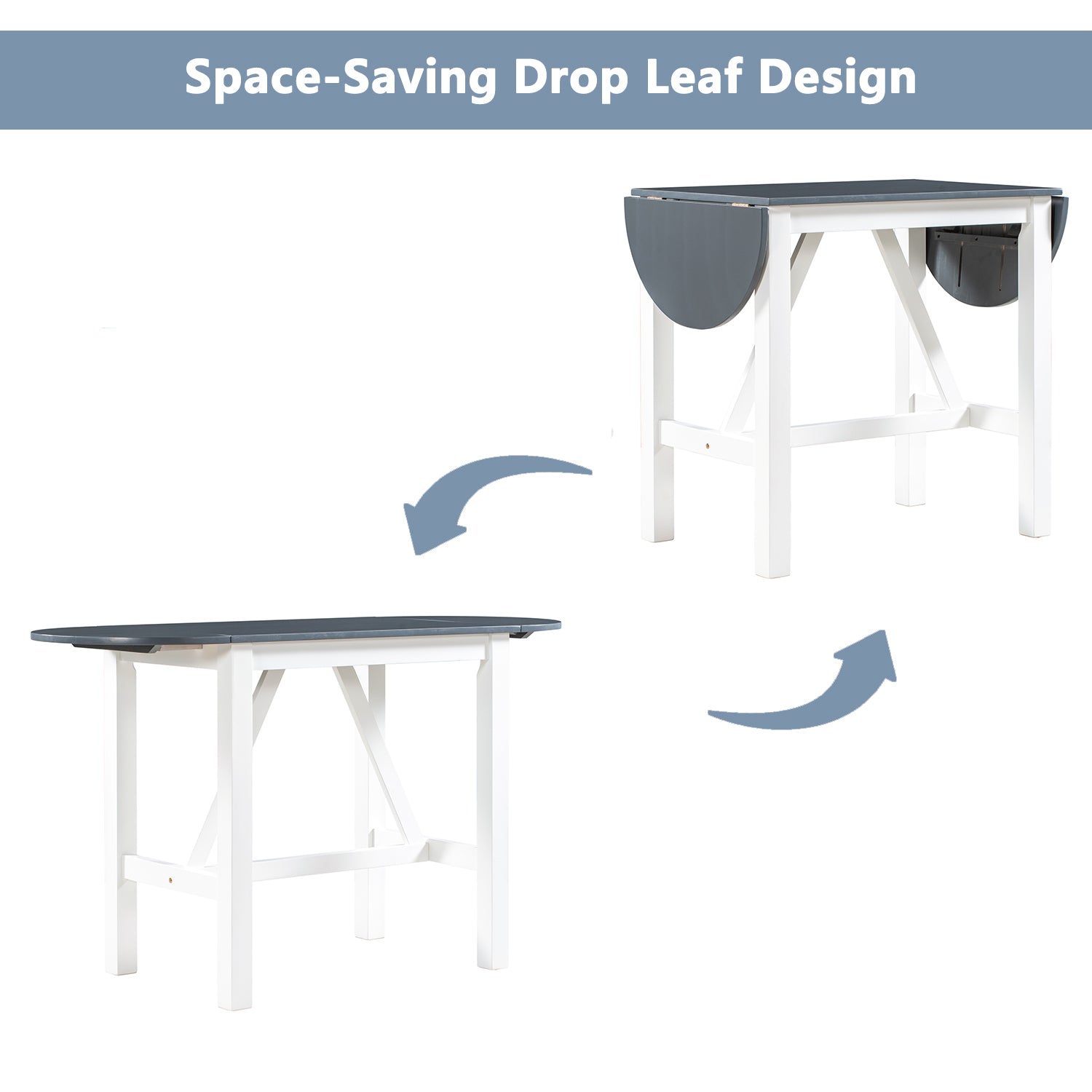 TOPMAX 3-Piece Wood Counter Height Drop Leaf Dining Table Set with 2 Upholstered Dining Chairs for Small Place White+Gray - LaTezza Online Shop