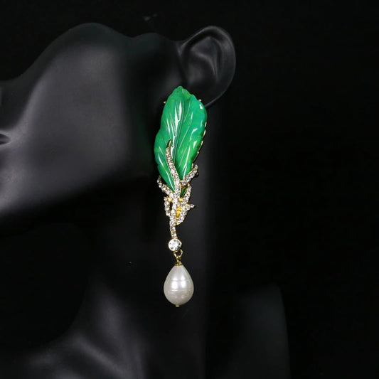 Green Leaves Long Pendant Baroque Style Earrings Pendant Accessories 