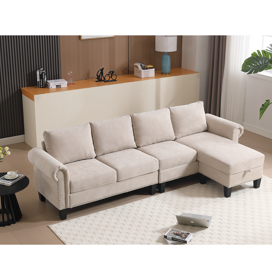 Convertible Sectional Sofa with Storage,L-shaped sofa,Four-seater sofa,Modern Linen Fabric Sectional Couches Beige - LaTezza Online Shop