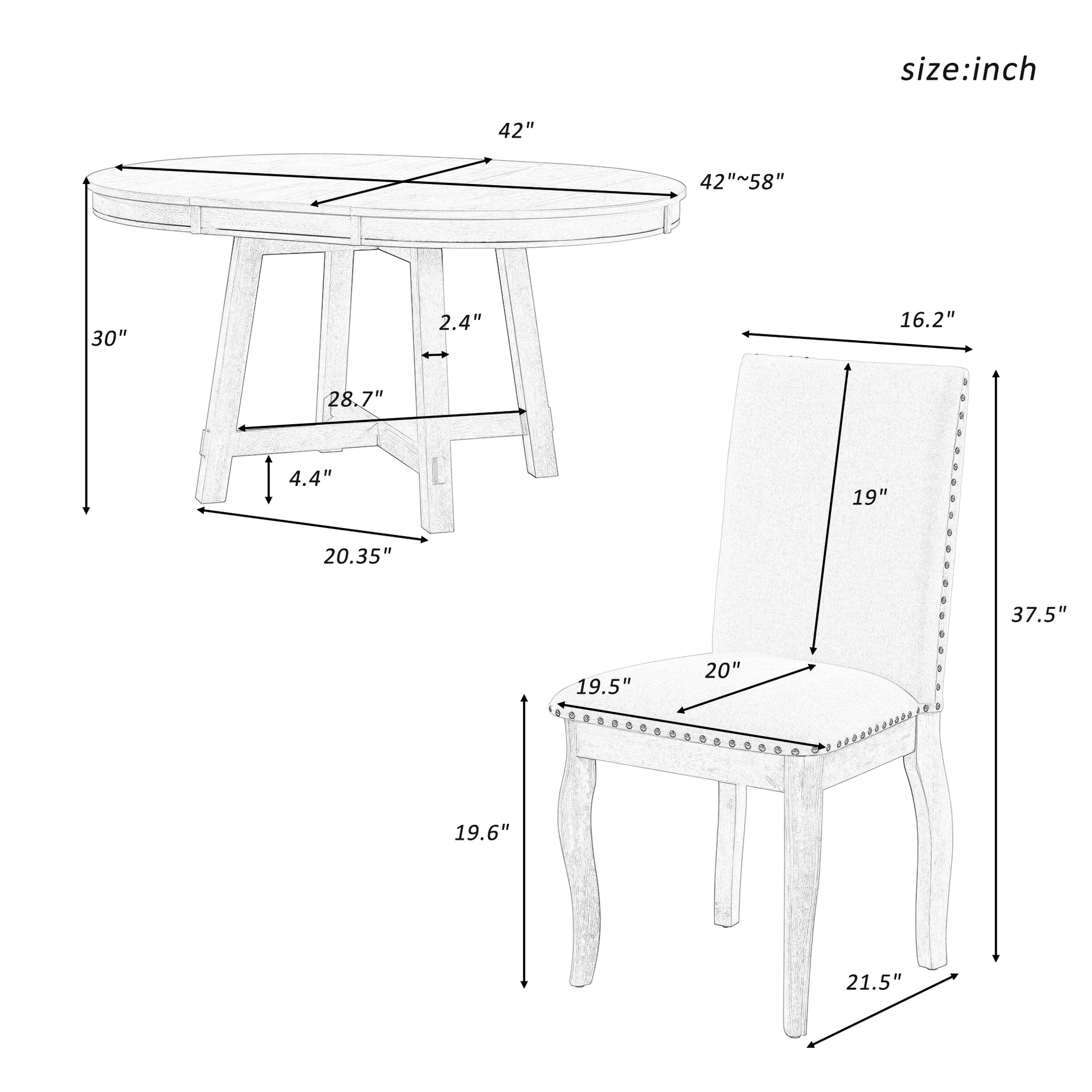 TREXM 5-Piece Farmhouse Dining Table Set Wood Round Extendable Dining Table and 4 Upholstered Dining Chairs (Natural Wood Wash) - LaTezza Online Shop
