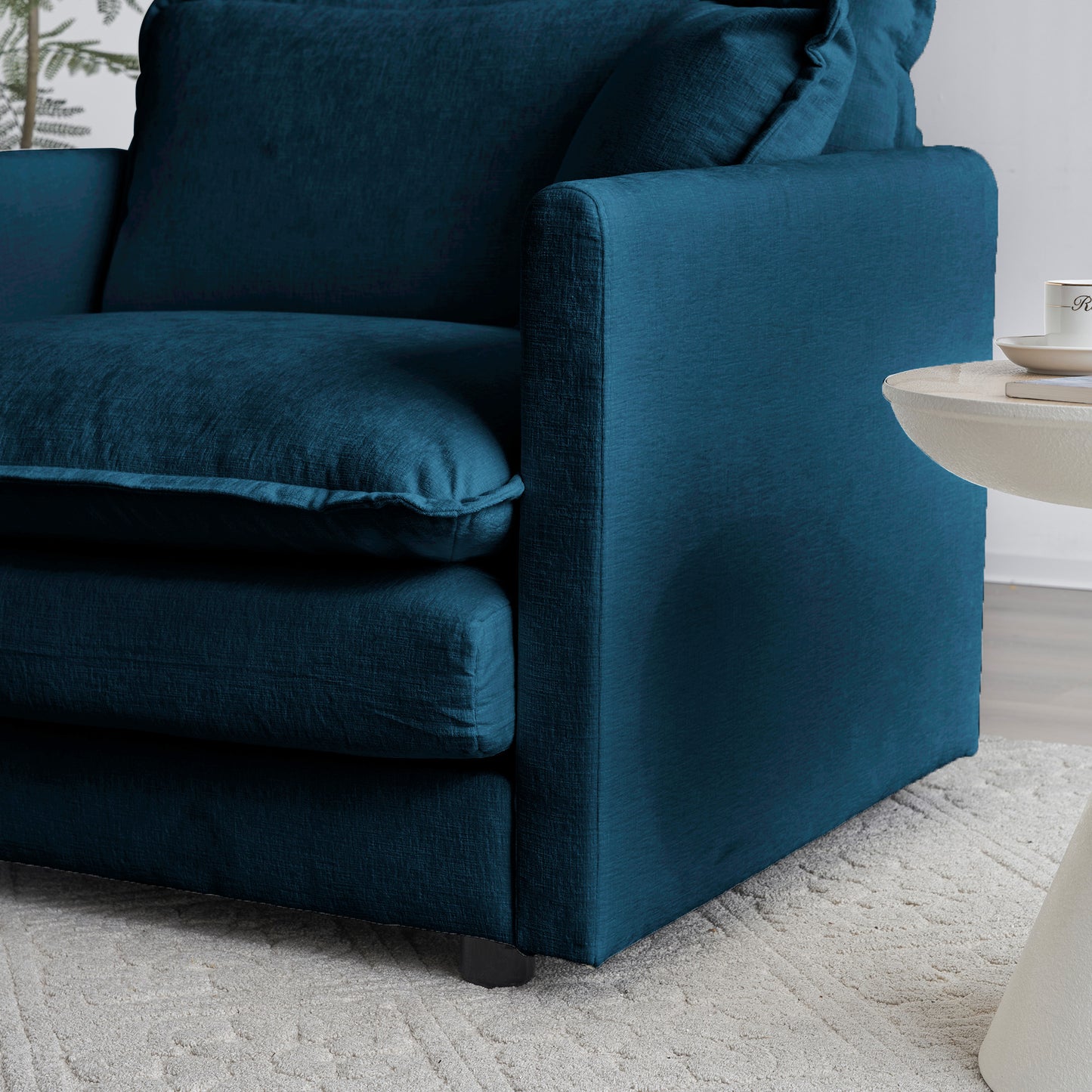 Chenille double sofa with 1 foot pedal, 2 seats L-shaped section, Ottoman style blue Chenille - LaTezza Online Shop