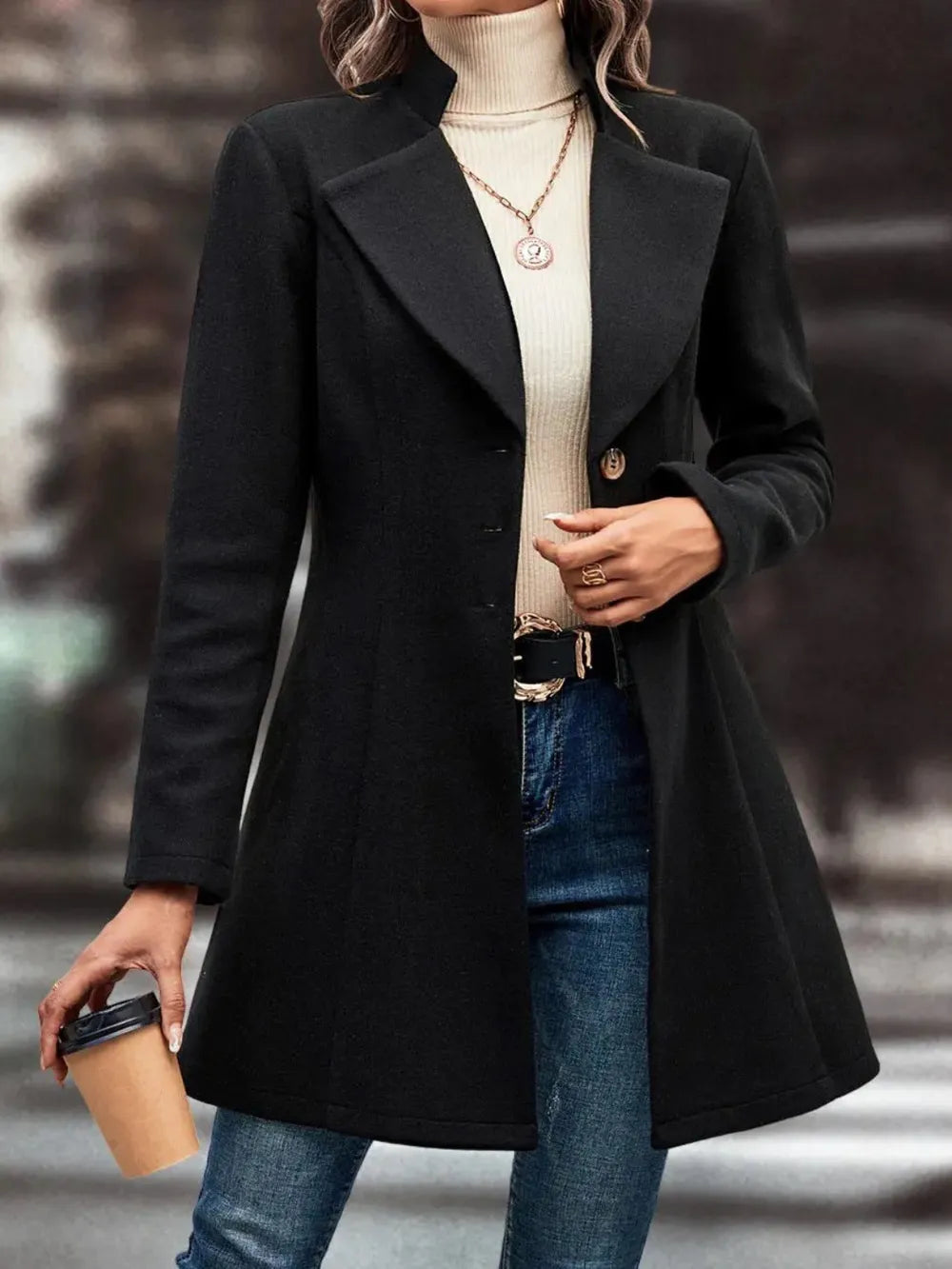 Women's autumn and winter collar slim fit woolen fabric solid color fashionable temperament jacket - LaTezza Online Shop