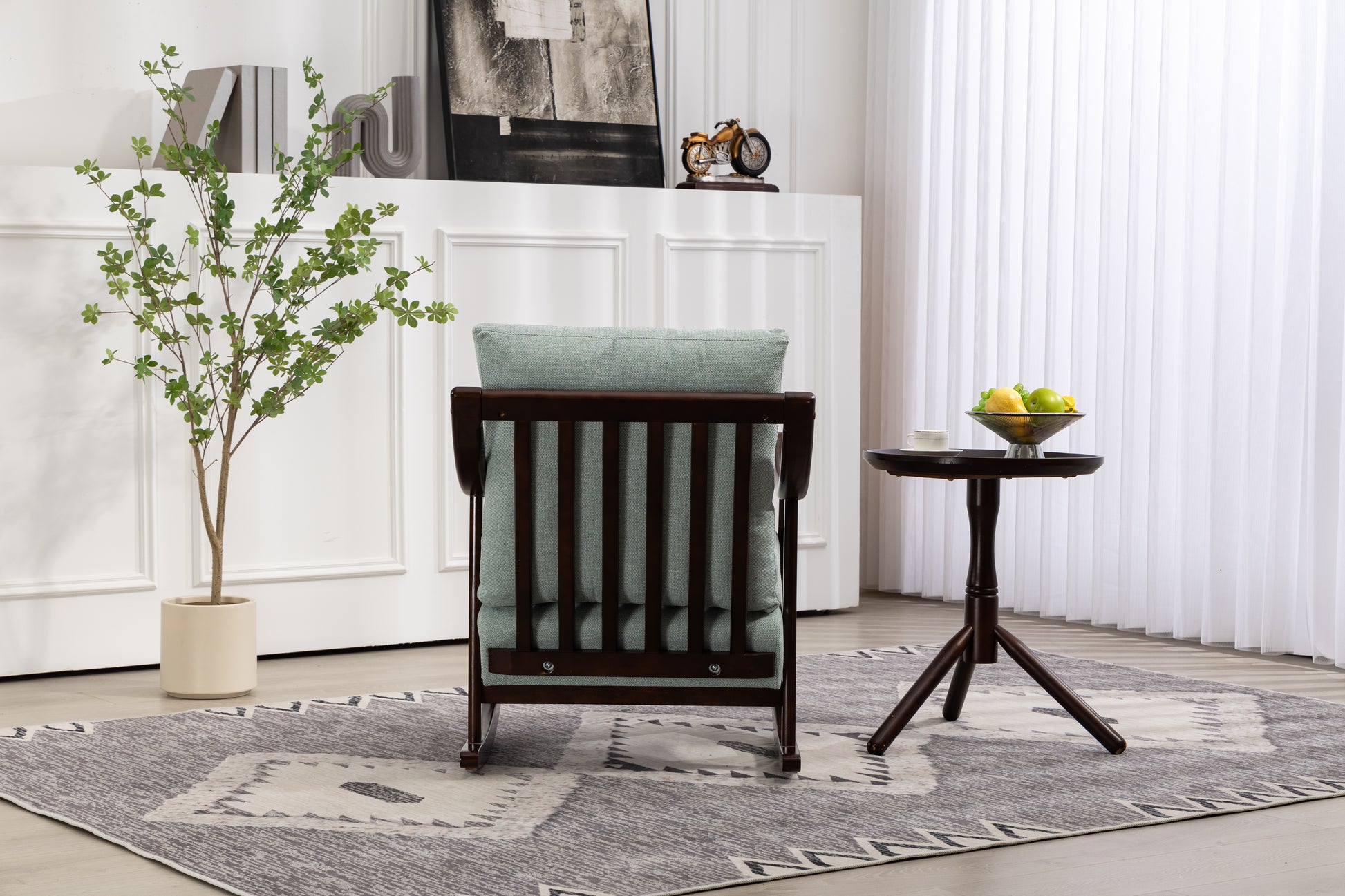 Accent Chair Rocking woven fabric Mid Century Modern Accent Chairs Comfy Upholstered Glider Arm Chair with Solid Wood for Living Room Bedroom Balcony - LaTezza Online Shop