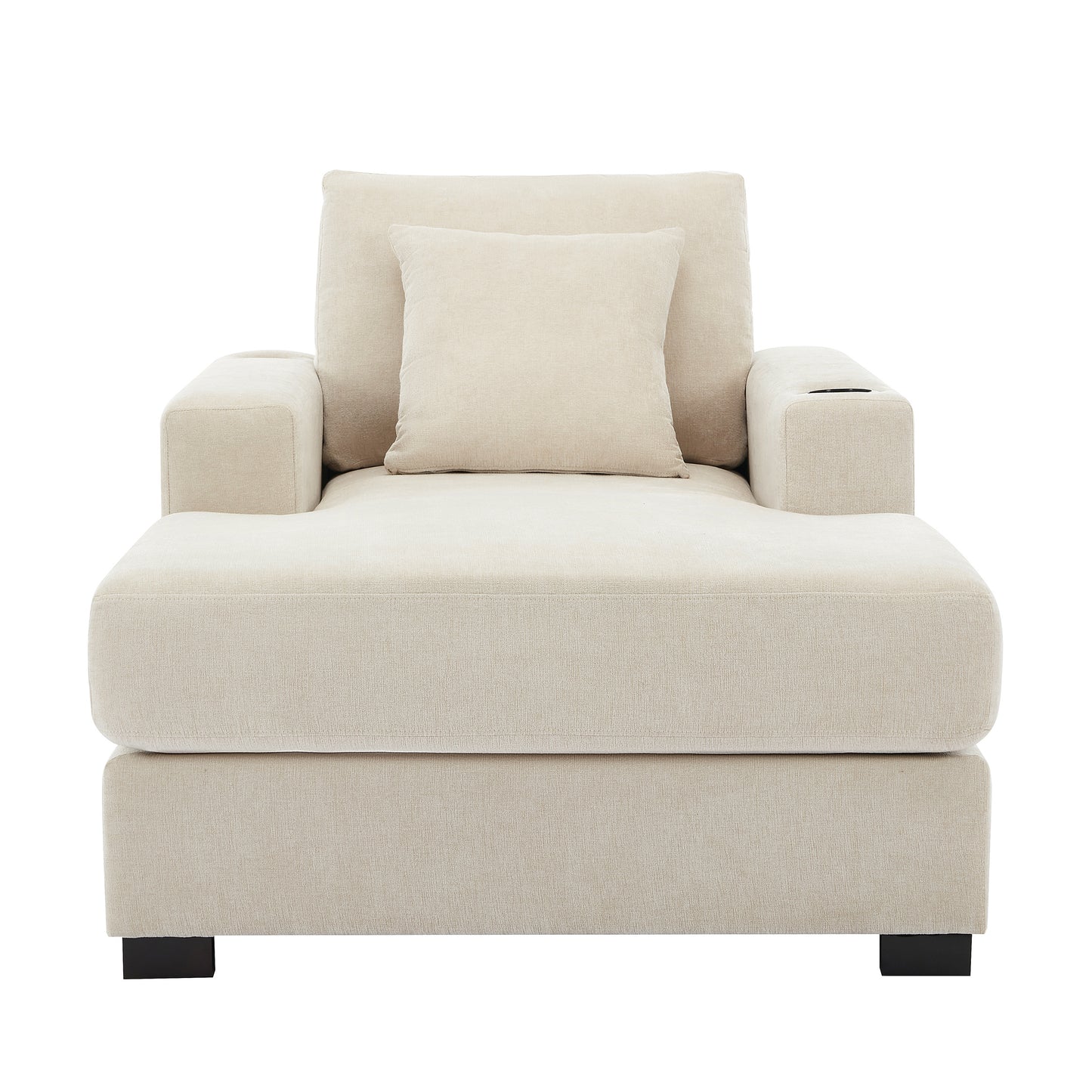 39.7" Oversized Chaise Lounger Modern Style Sofa Couch ,with Pillows, Charge Station & Cup Holders, Chenille Fabric, Cream - LaTezza Online Shop