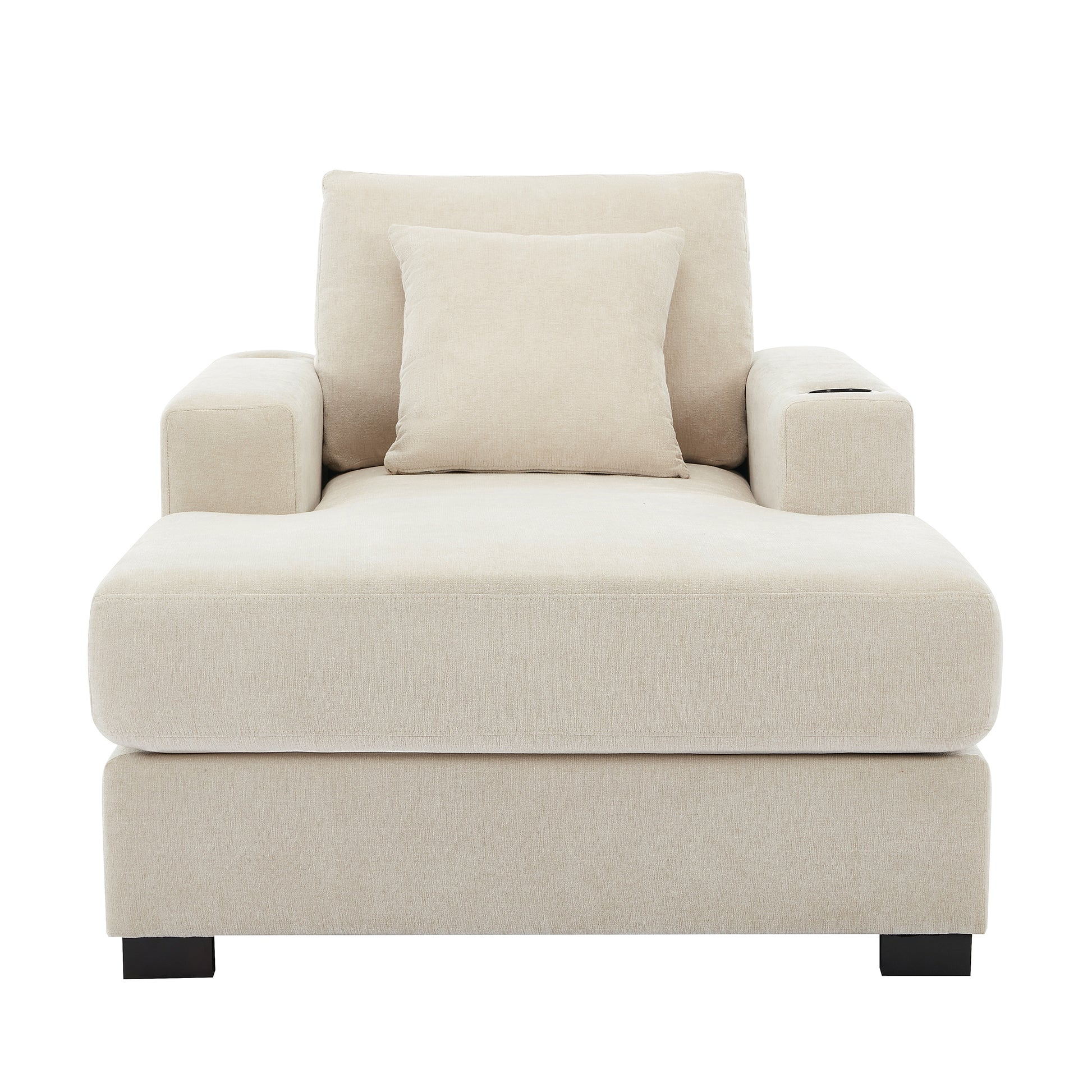 39.7" Oversized Chaise Lounger Modern Style Sofa Couch ,with Pillows, Charge Station & Cup Holders, Chenille Fabric, Cream - LaTezza Online Shop