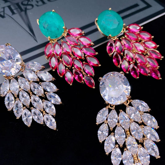 Bi-color Chunky Glass Crystal Fashion Earrings Wedding Bridal Jewelry - LaTezza Online Shop