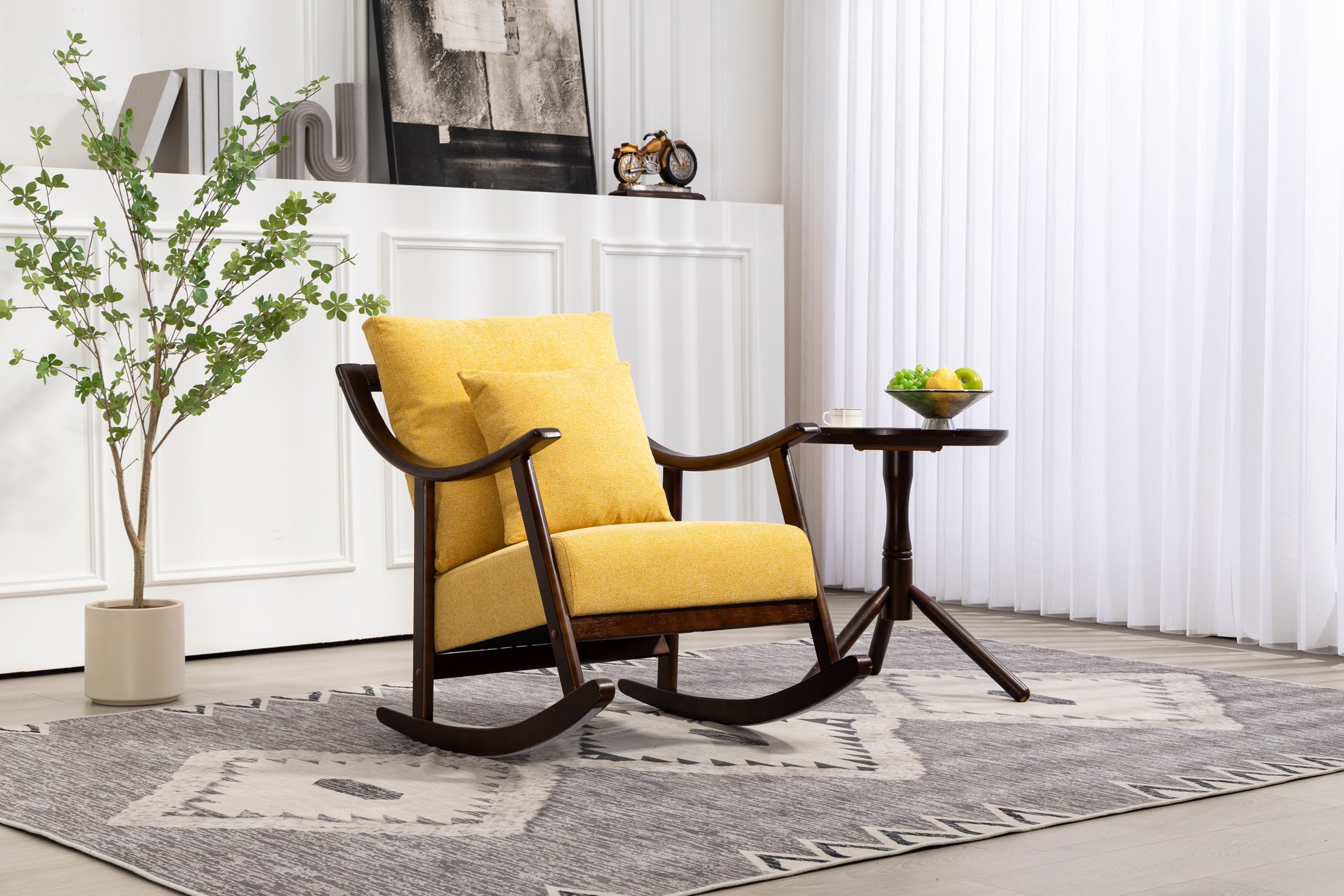 Mid Century Modern Accent Chairs Comfy Upholstered Glider Arm Chair with Solid Wood for Living Room Bedroom Balcony - LaTezza Online Shop