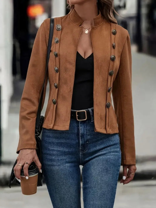 Decorative Button Open Front Long Sleeve Jacket - LaTezza Online Shop