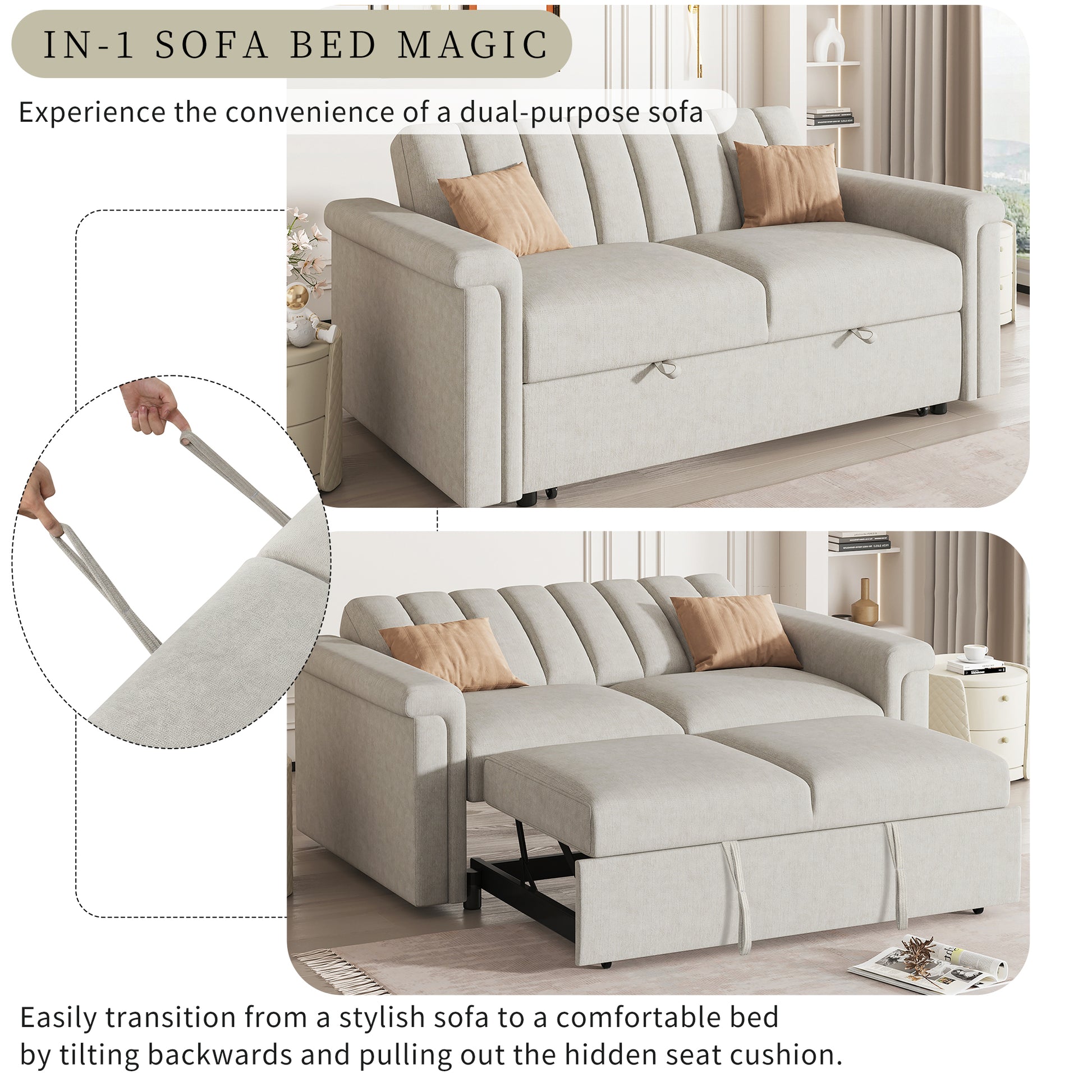 Convertible Soft Cushion Sofa Pull Bed ,for Two People to Sit On - LaTezza Online Shop