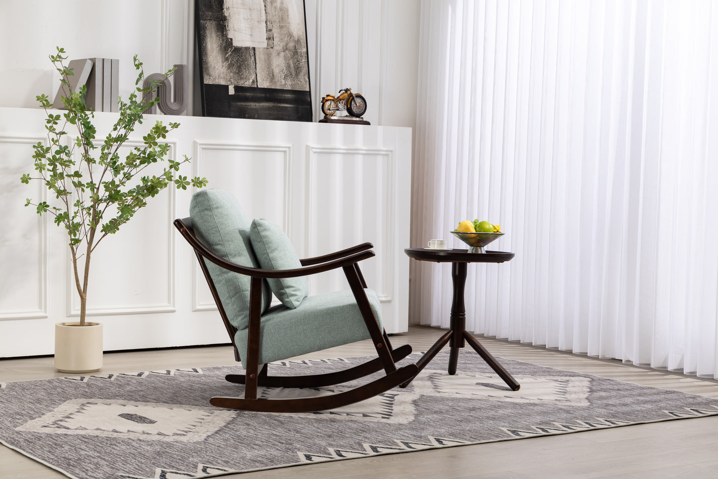 Accent Chair Rocking woven fabric Mid Century Modern Accent Chairs Comfy Upholstered Glider Arm Chair with Solid Wood for Living Room Bedroom Balcony - LaTezza Online Shop