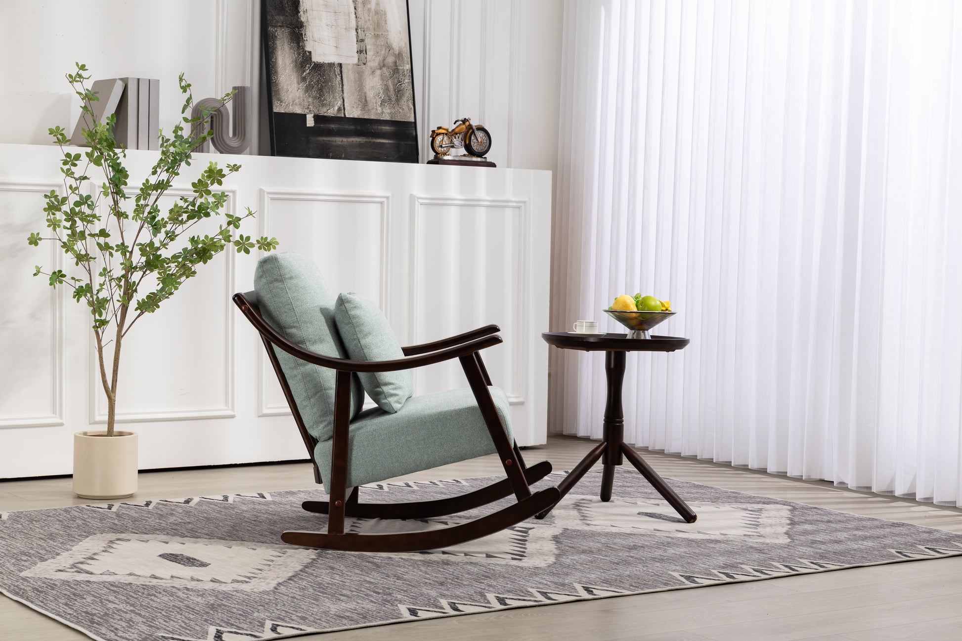 Accent Chair Rocking woven fabric Mid Century Modern Accent Chairs Comfy Upholstered Glider Arm Chair with Solid Wood for Living Room Bedroom Balcony - LaTezza Online Shop
