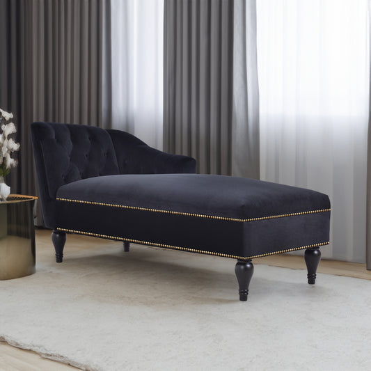 58 inch velvet lounge chair, button cluster right arm lounge chair with nail head decoration and solid wood legs - LaTezza Online Shop