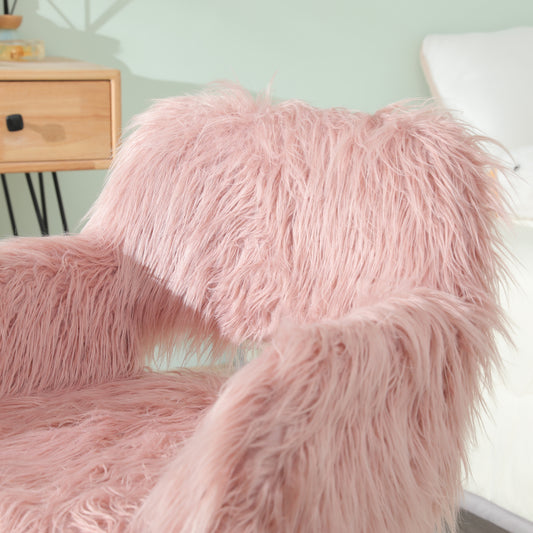 PINK Faux Fur Upholstered Make up chair Side Dining Chair with Metal Leg(PINK+Beech Metal Leg) - LaTezza Online Shop