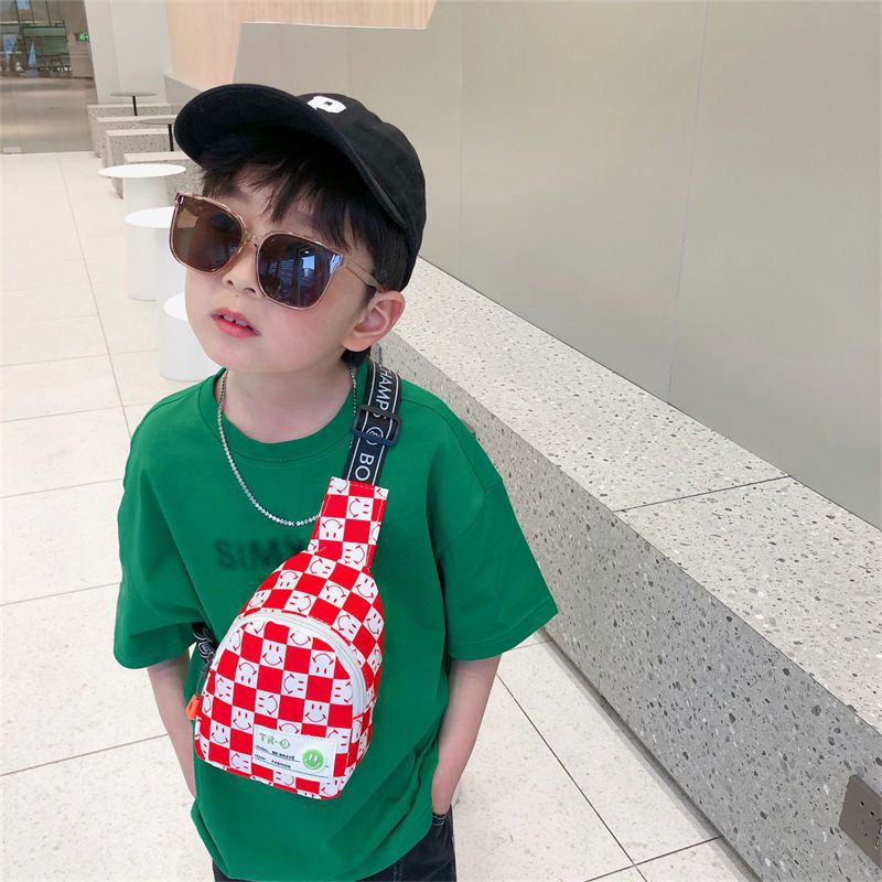 Kids Chest Bag New Plaid Contrast Color Lightweight Children's Messenger Bag Outdoor Play Cool Shoulder Bag Waist Bag - LaTezza Online Shop
