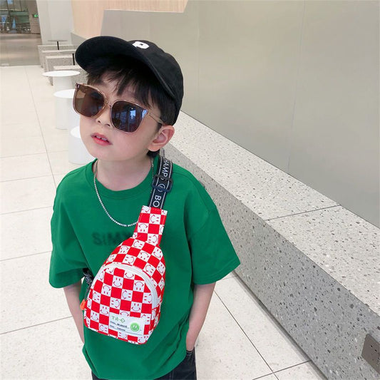 Kids Chest Bag New Plaid Contrast Color Lightweight Children's Messenger Bag Outdoor Play Cool Shoulder Bag Waist Bag - LaTezza Online Shop