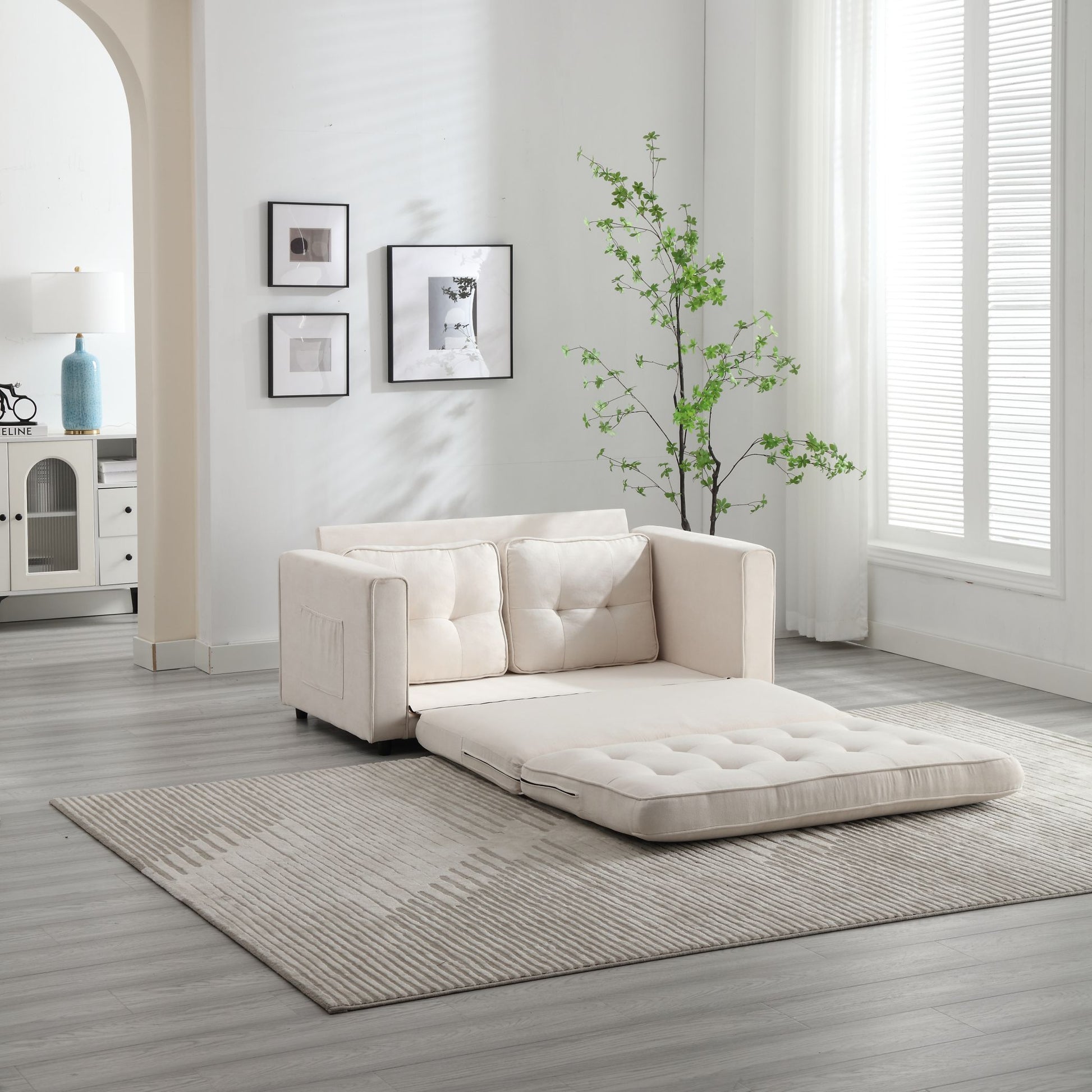 3 Fold Sofa Convertible Futon Couch sleeper sofabed Space saving loveseat Dark Gray & Light Gray & Beige - LaTezza Online Shop