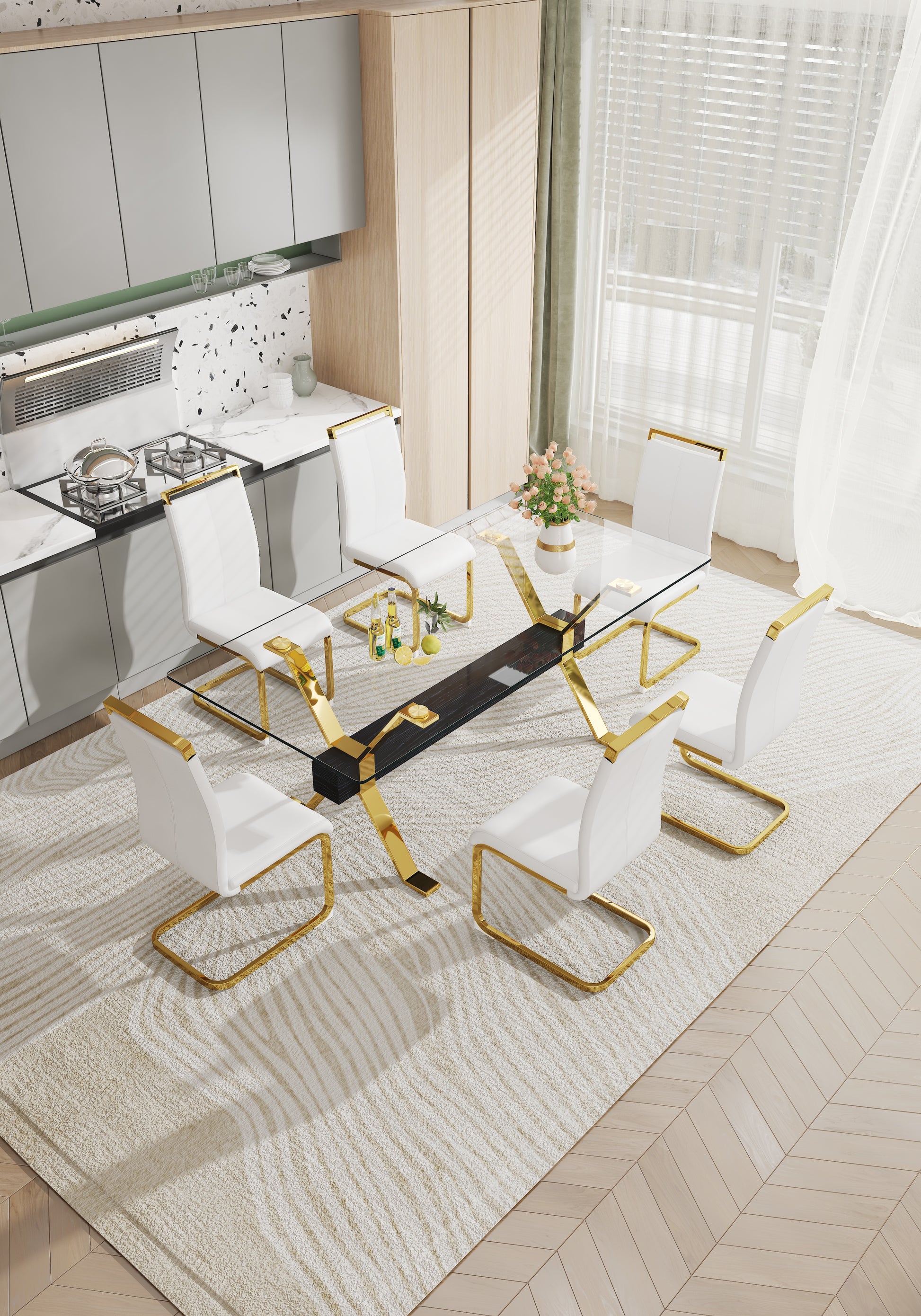 Dining table Modern tempered glass dining table Large modern office desk - LaTezza Online Shop