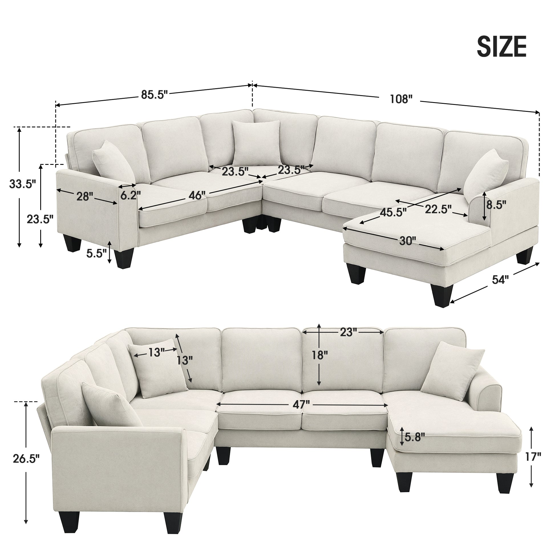 Modern U Shape Sectional Sofa Set 7 Seat Fabric - LaTezza Online Shop