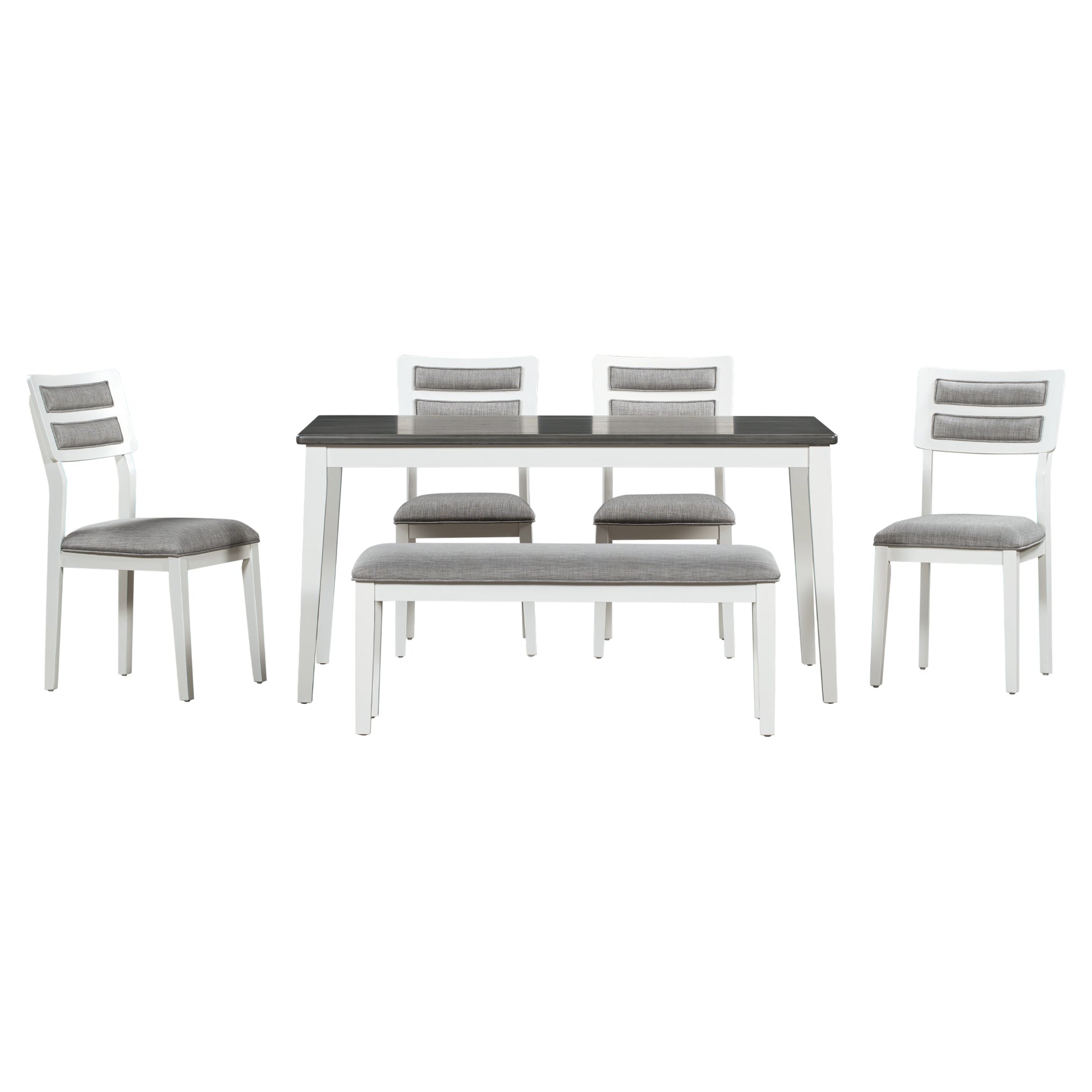TREXM Classic and Traditional Style 6 - Piece Dining Set, Includes Dining Table  4 Upholstered Chairs & Bench (White+Gray) - LaTezza Online Shop