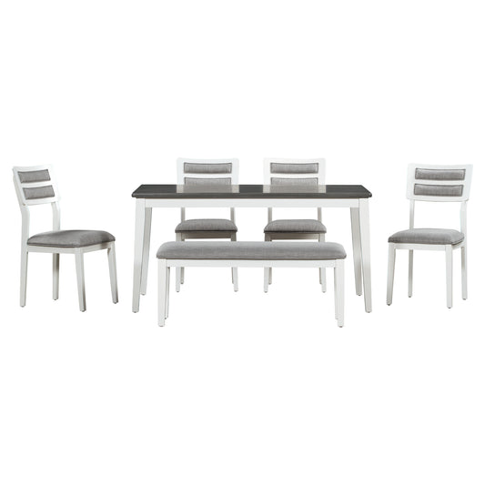 TREXM Classic and Traditional Style 6 - Piece Dining Set, Includes Dining Table  4 Upholstered Chairs & Bench (White+Gray) - LaTezza Online Shop