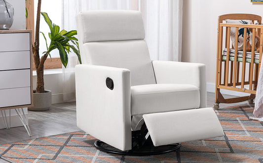 Modern Upholstered Rocker Nursery Chair Plush Seating Glider Swivel Recliner Chair Beige - LaTezza Online Shop