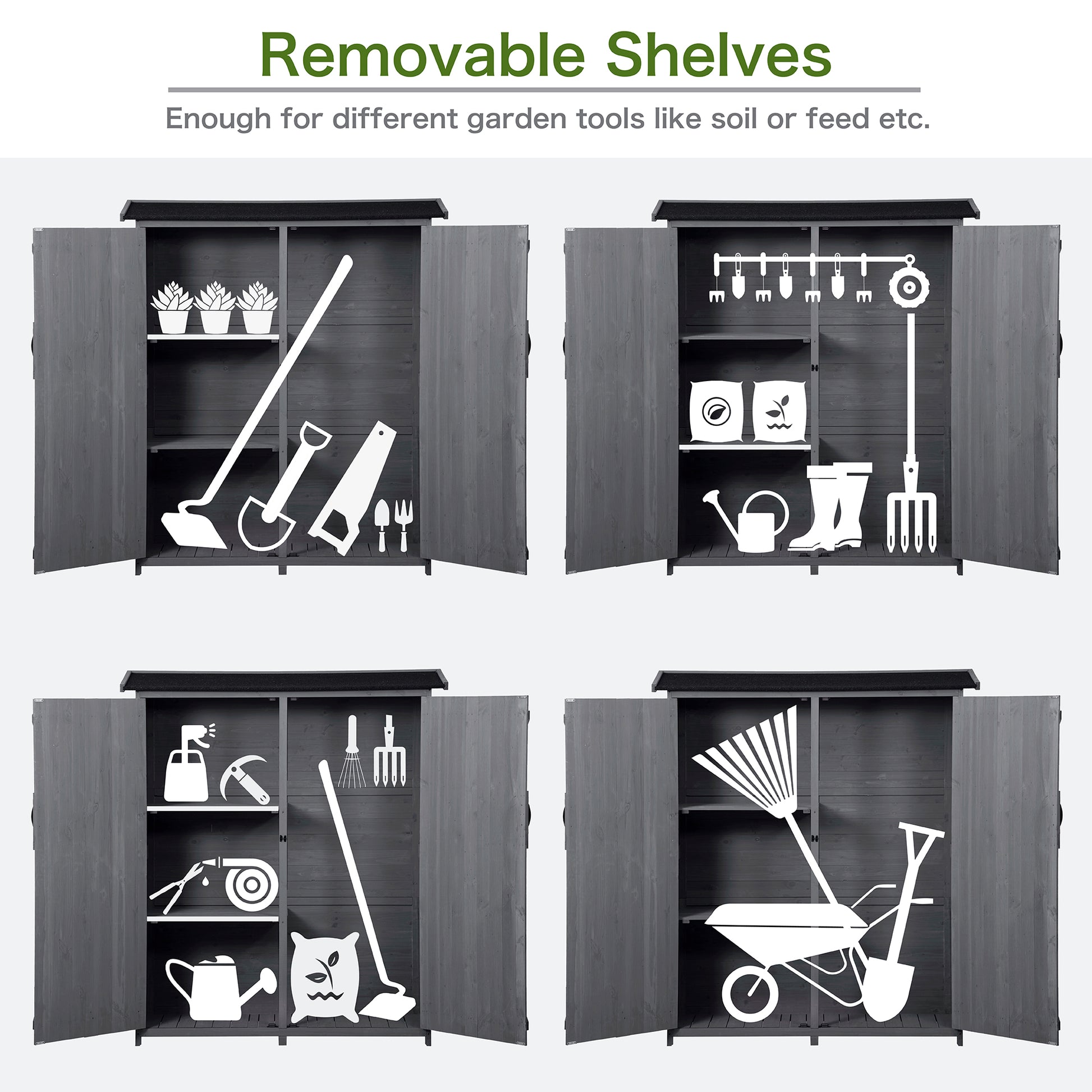 Outdoor 5.3ft Hx4.6ft L Wood Storage Shed Tool Organizer,Garden Shed, Storage Cabinet with Waterproof Asphalt Roof Gray - LaTezza Online Shop