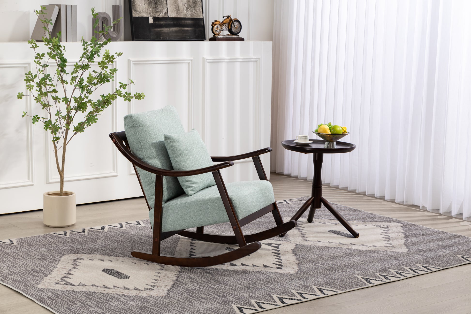 Accent Chair Rocking woven fabric Mid Century Modern Accent Chairs Comfy Upholstered Glider Arm Chair with Solid Wood for Living Room Bedroom Balcony - LaTezza Online Shop