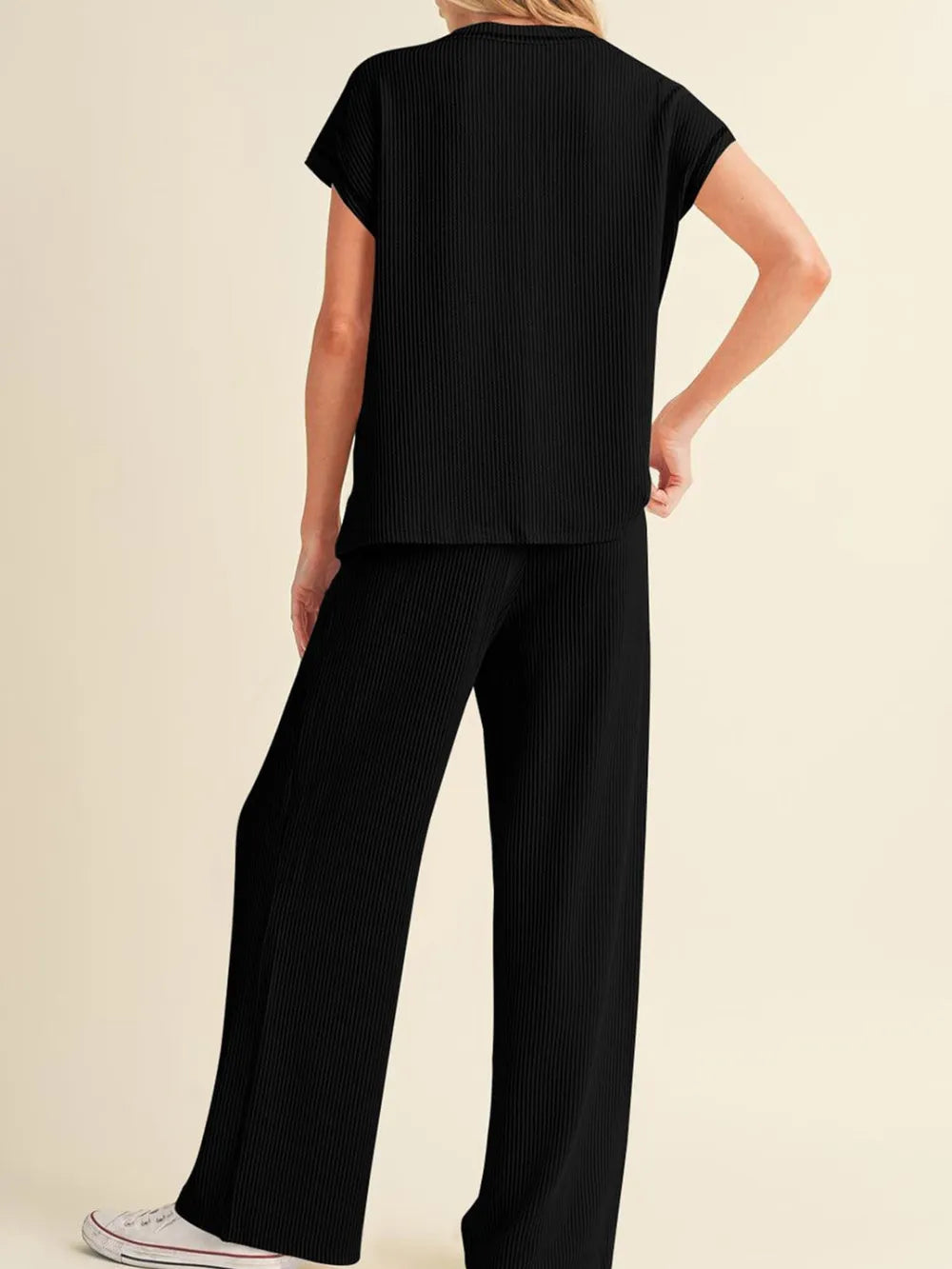 Ribbed Exposed Seam Top and Pants Set - LaTezza Online Shop