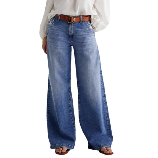 Pocketed Embroidered Straight Leg Jeans - LaTezza Online Shop