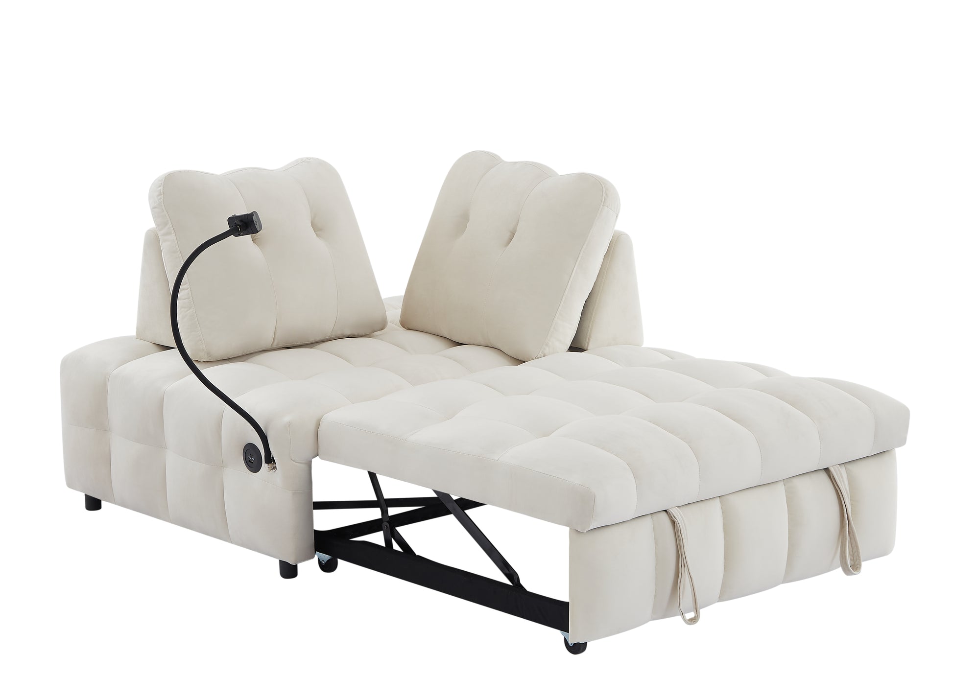 Modern sofa velvet pull-out bed,Independently removable backrest, have USB port and swivel phone stand ,beige - LaTezza Online Shop