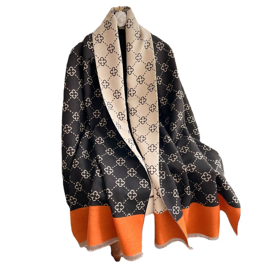 Imitation cashmere scarf women's sunflower pattern warm and thick long shawl scarf - LaTezza Online Shop