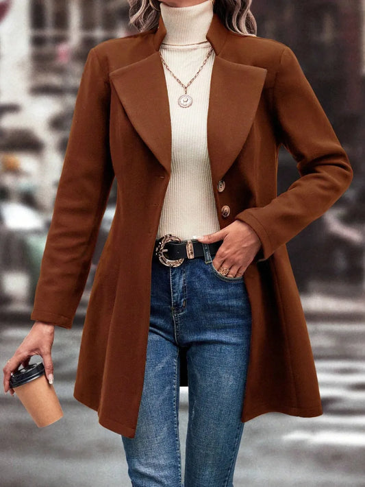Women's autumn and winter collar slim fit woolen fabric solid color fashionable temperament jacket - LaTezza Online Shop