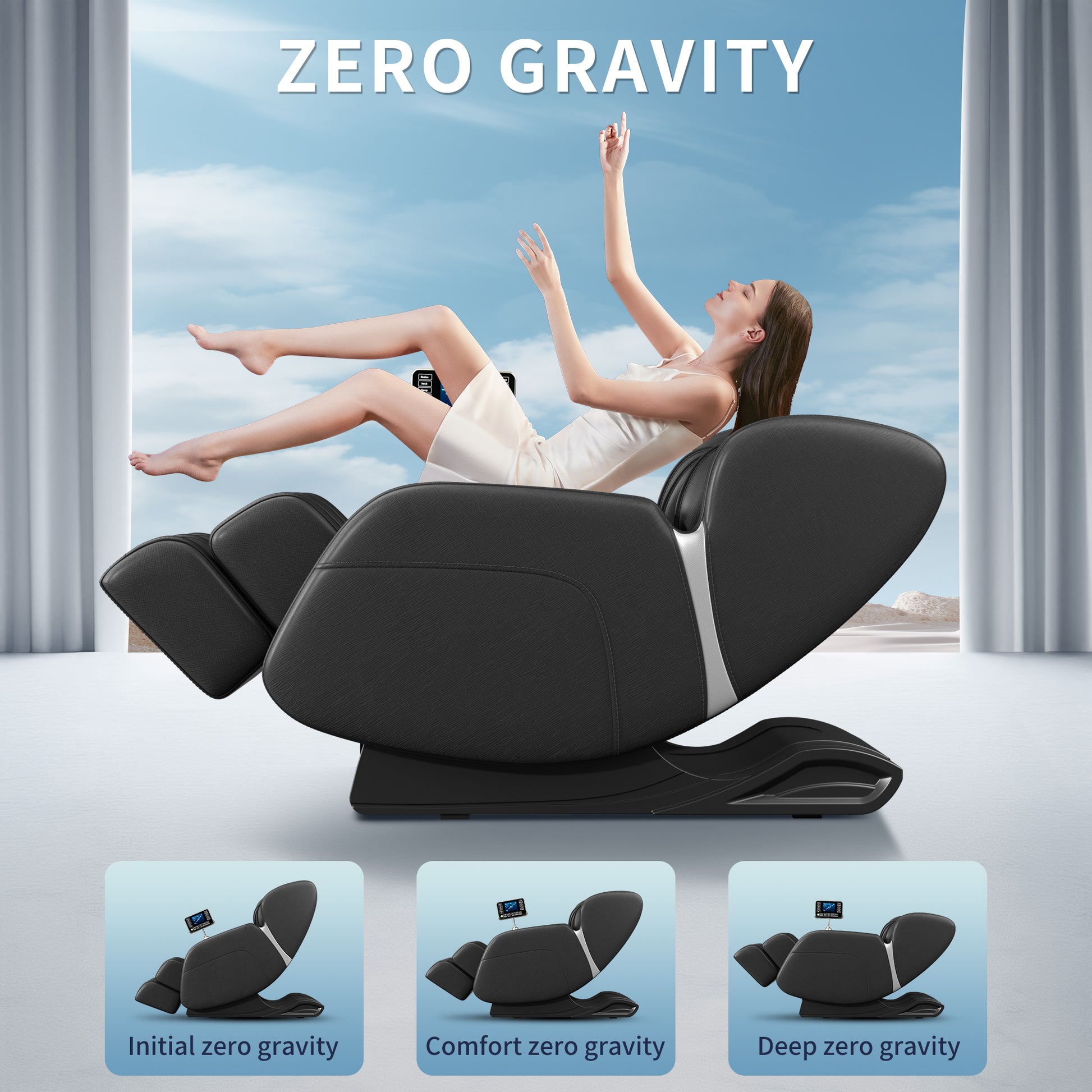 Full body deep tissue massage chair, foot massage, 8 fixed massage rollers, touch screen suitable for 5.1-5.75 feet high (black) - LaTezza Online Shop