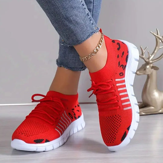 Sneakers Leopard Round Toe Lace Up Athletic Shoes - LaTezza Online Shop