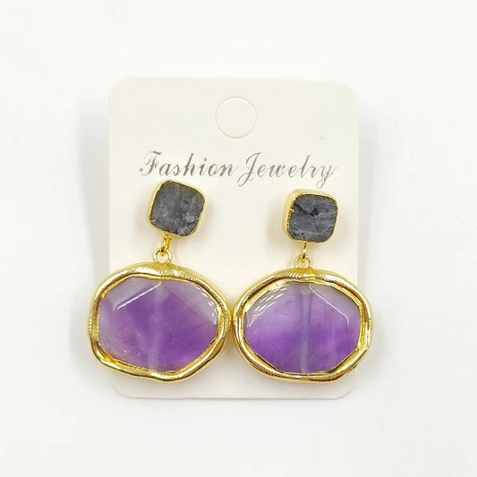 Colored twin gemstone transparent quartz mid length pendant earrings for women's commuting accessories - LaTezza Online Shop
