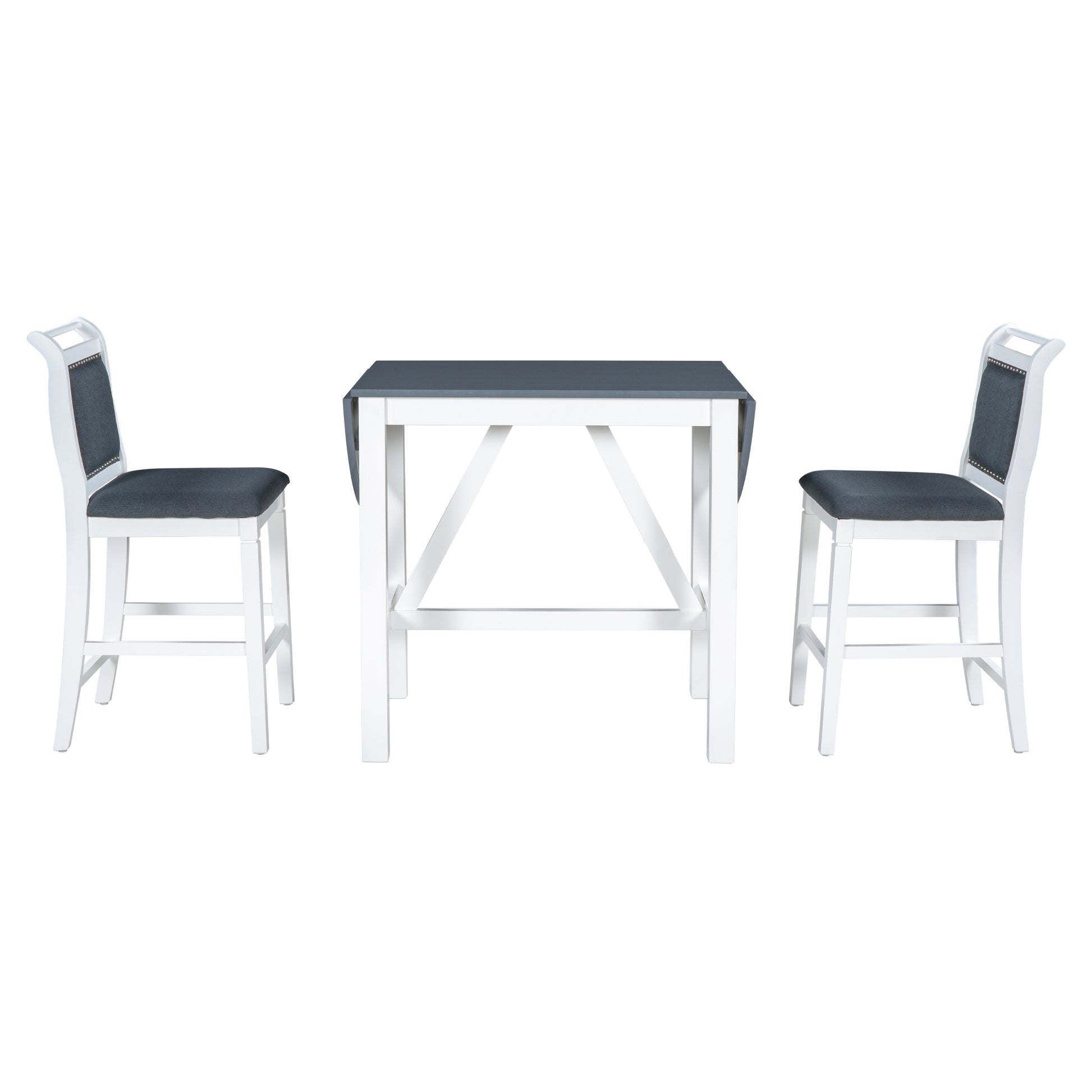 TOPMAX 3-Piece Wood Counter Height Drop Leaf Dining Table Set with 2 Upholstered Dining Chairs for Small Place White+Gray - LaTezza Online Shop